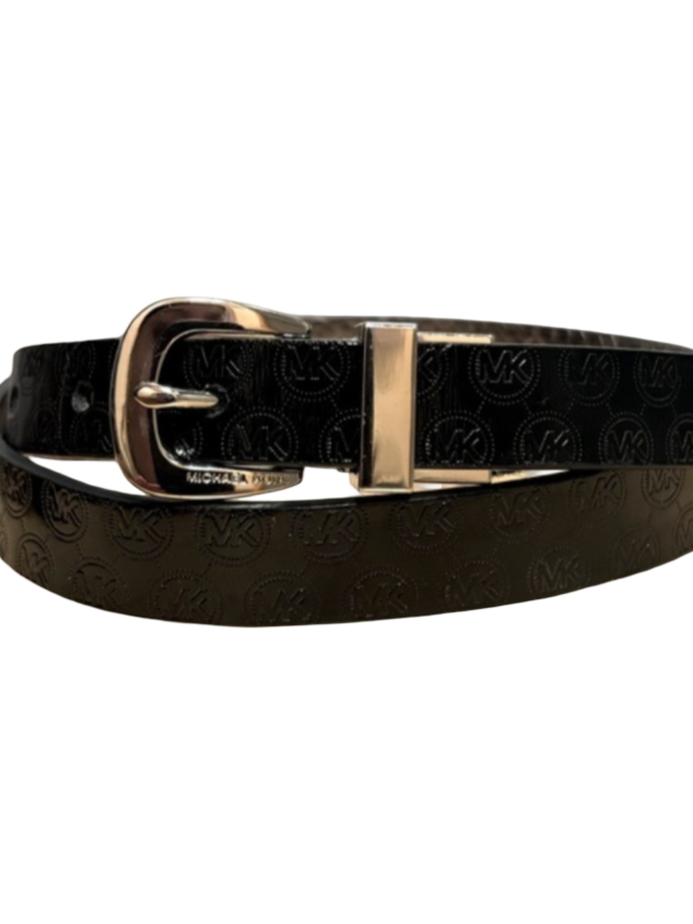 Michael Kors Reversible Black Signature MK Leather Belt Silver Buckle 40"